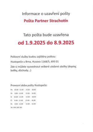 INFORMACE O UZAVŘENÍ POŠTY